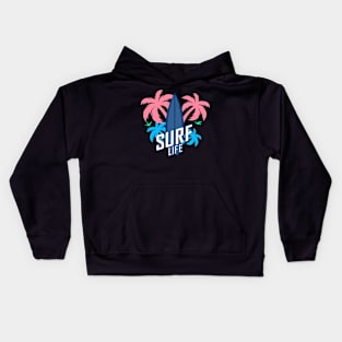 Colorful palm trees with surf logo Kids Hoodie